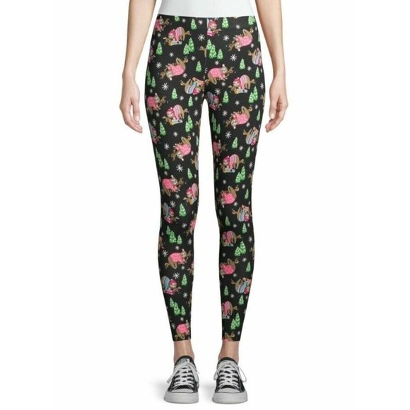 No Bo No Boundaries Juniors S (3-5) Christmas Winter Sloth Patterned Leggings - Picture 1 of 13